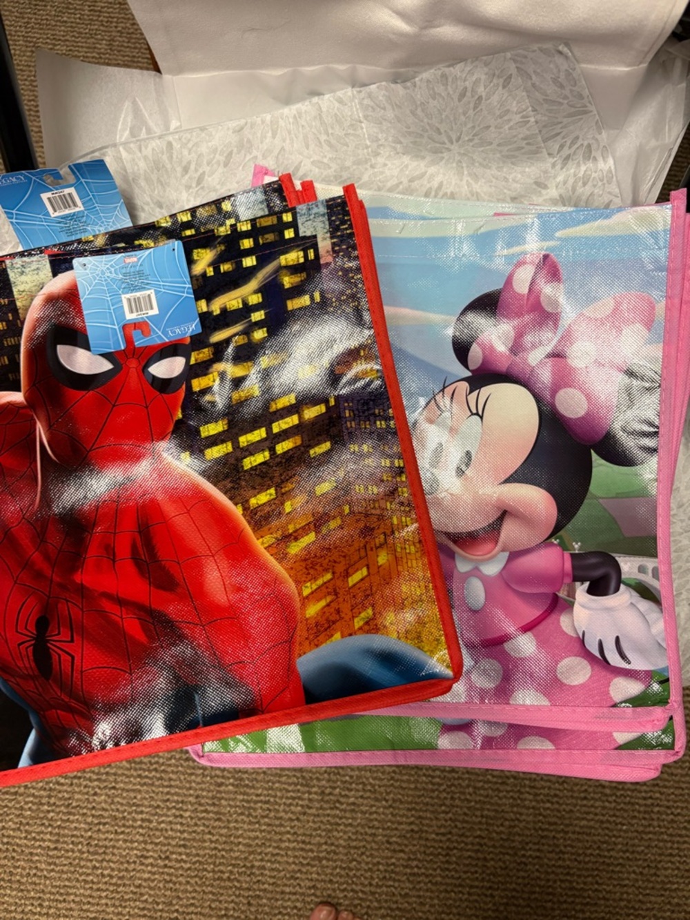 Spider-Man and Minnie Mouse Reusable Tote Bags - Red & Pink
